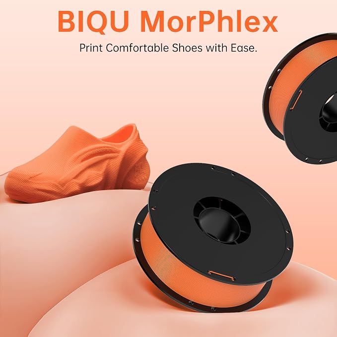 BIQU MorPhlex Flexible Filament 1.75mm, Turn 90A Into Ultra-Soft 75A with High Flexibility, 1Kg (2.2lbs) Spool - Dimensional Accuracy ±0.02 mm, Beginner-Friendly (Orange)