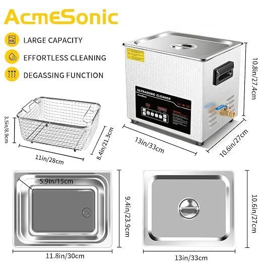 Ultrasonic Cleaner 10L Dual-Frequency Professional Digital Stainless Steel Cleaning Machine with Heater Timer for Denture, Coins, Small Metal Parts, Circuit Board, Lab Tools, etc