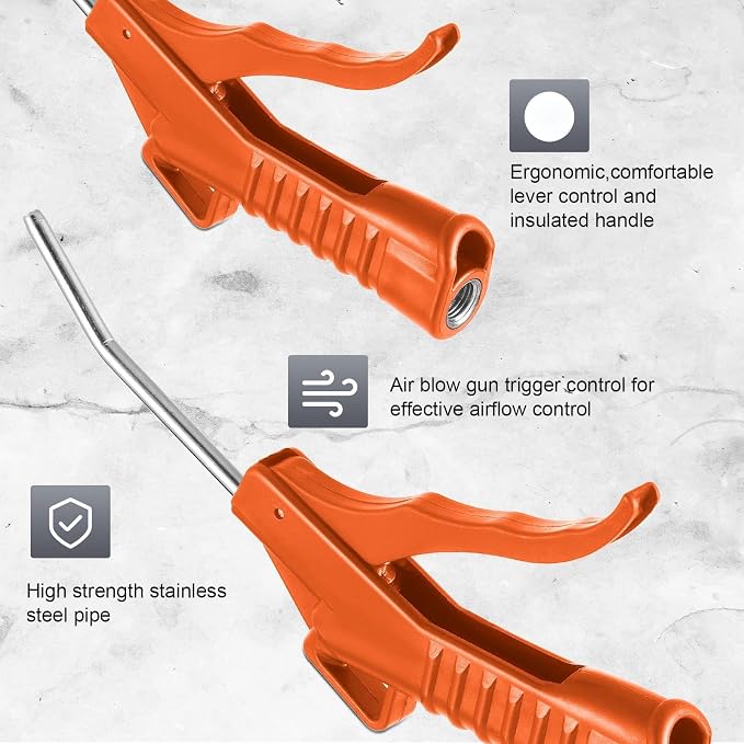 Honoson 2 Pcs Air Nozzle Blower Gun Pistol Grip Air Blow Tool Compressor Accessories for Industrial Household Mechanics (Orange)