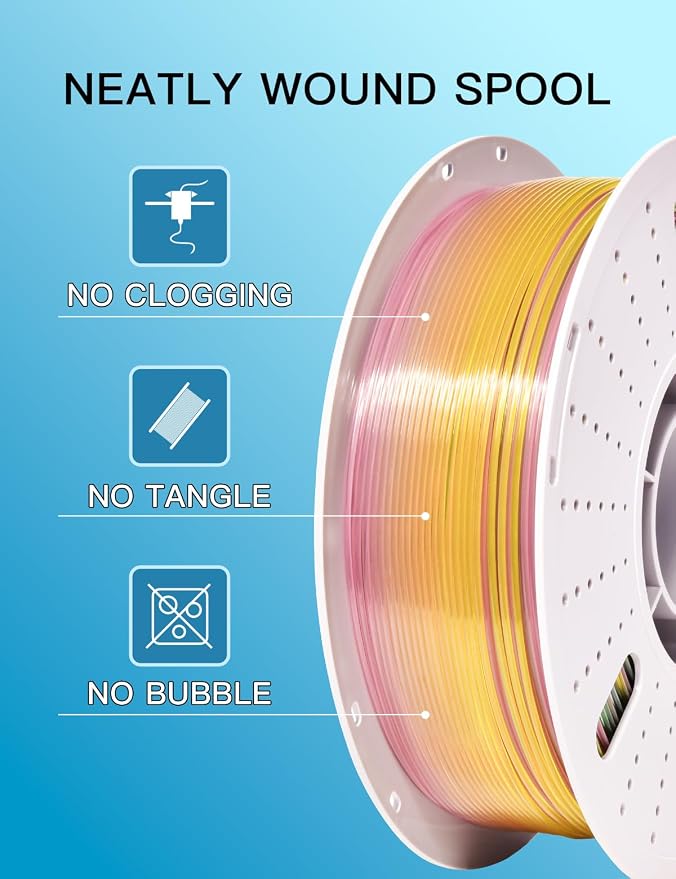 PINBALL Rainbow PETG 3D Printer Filament 1.75mm ±0.02mm, Transparent Multicolor Printing Filament, Translucent PETG Filament, 1KG/2.2lbs