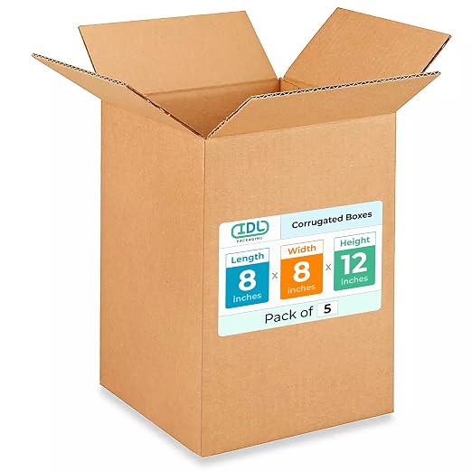 Small Moving & Shipping Boxes 8 x 8 x 12 inches (5-Pack) - Extra Strength 200 lb vs Regular - USA-Made Corrugated Packing Boxes for USPS/FEDEX - Cardboard Shipping Box - Package Box by IDL Packaging