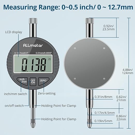 Digital Bore Gauge 0.7"-6",Small Bore & Engine Cylinder Measuring Tool LCD Indicator,23 Anvils,Dual Measuring Rods,0.0005" Resolution,6" Depth for Motorcycle,ATV,Automotive & Hydraulic Bores