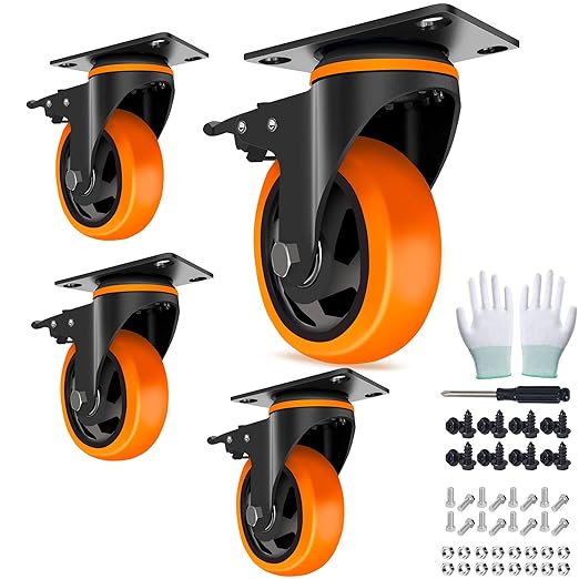 TAYLOON 4 Inch Caster Wheels Heavy Duty 2200lbs, Swivel Casters Set of 4 with Safe Dual Locking,Industrial Plate Casters, Locking Casters Wheels for Furniture,Workbench(Free Hardware Kit)