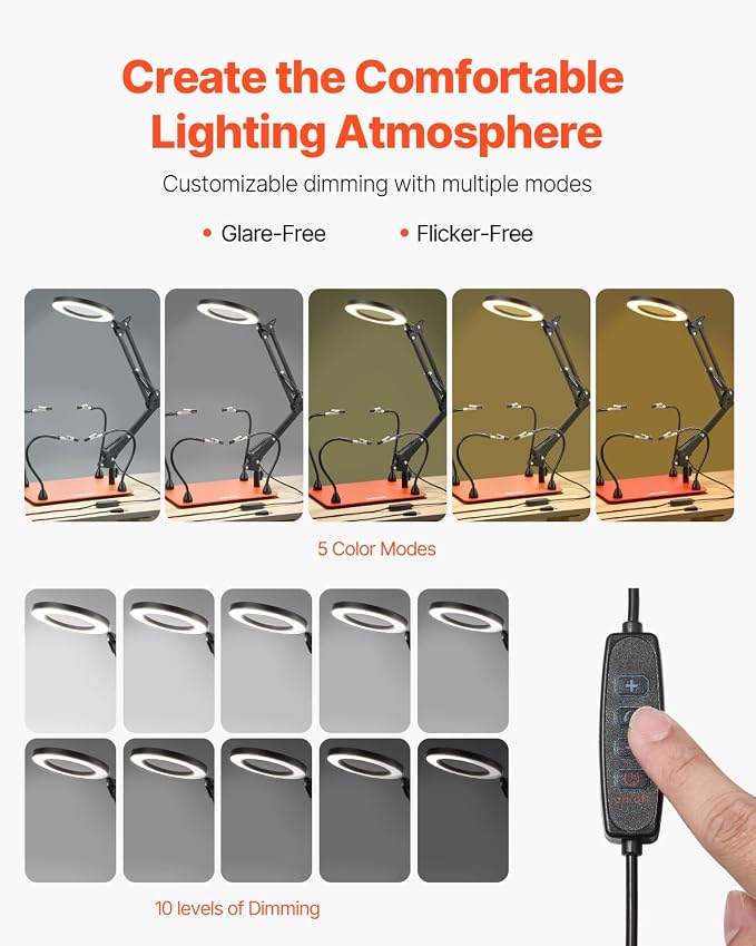 VEVOR Magnetic Helping Hands Soldering Station, 4 Flexible Arms Third Hand Tool with 3X LED Magnifying Lamp & Non-Slip Heavy-Duty Base, Soldering Helping Hands for Electronic Repair Craft Hobby DIY