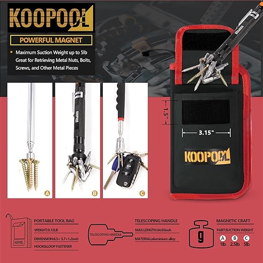 Telescoping Magnetic Pickup Tool Set, Inspection Mirror Telescoping, LED Flashlight, Cool Gadgets for Men, Stocking Stuffers, Gifts for Dad, Husband, Kids, Boyfriend, Magnet Stick(Red)