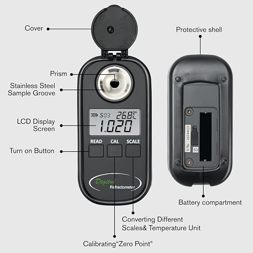 Digital Salinity Refractometer Salinity Meter Salt Meter Range 0-28%, Specific Gravity 1.000-1.217