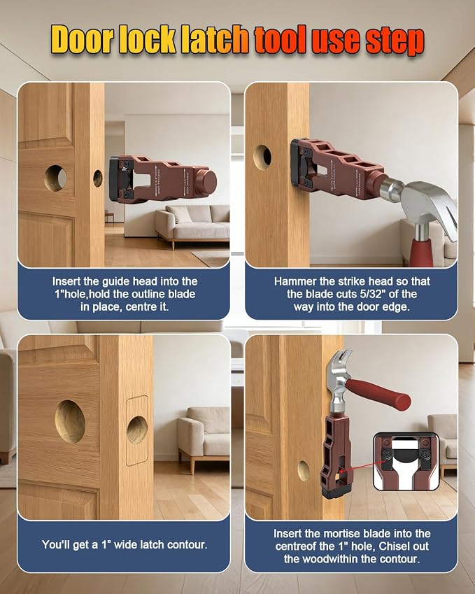 ALL-IN-ONE Door Hinge Jig, Door Lock and Door Latch Installation Kit, Aluminum Alloy Router Template for Hinge Mortising from 2.5" to 5" and Types of Square, 1/4", 5/8" Radius, Door Hole Drilling Kit