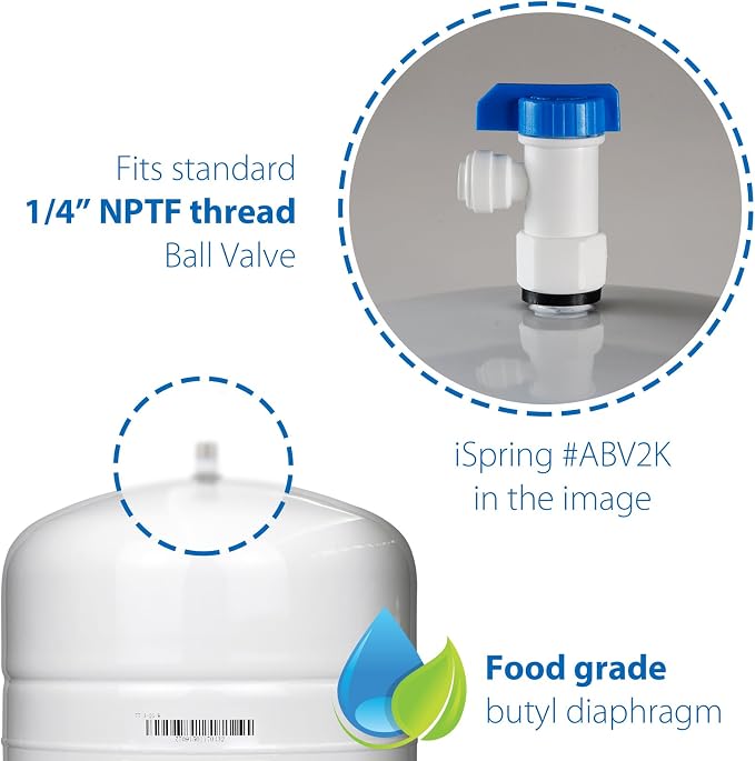 iSpring T32M Pressurized Water Storage Tank with Ball Valve for Reverse Osmosis RO Systems, 4 Gallon & FT15 5th Stage Inline Post Carbon Filter Replacement Cartridge, 1 Count (Pack of 1), White