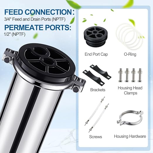Blulu 304 Stainless Steel Reverse Osmosis Compatible with 4040 Membrane Housing Heavy Duty 4"x40" Commercial Ro Membrane Pressure Vessel Good for Industrial Use