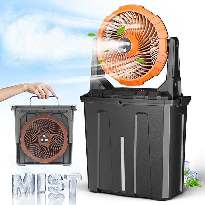 Ausic 10″ 9L Portable Misting Fan, [Max 55Hrs] Outdoor Mister Fan for Outside Patios Golf, 20000mAh Rechargeable Battery Operated Travel Water Cooling Fan, Camping Patio Accessories - 3 Spray Misters