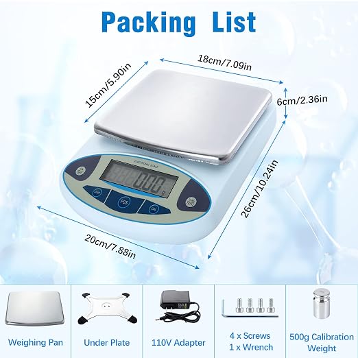 FOUR E'S SCIENTIFIC Lab Scale 5000g x 0.01g Accuracy, Laboratory Analytical Balance Scientific Scale Kitchen Scale