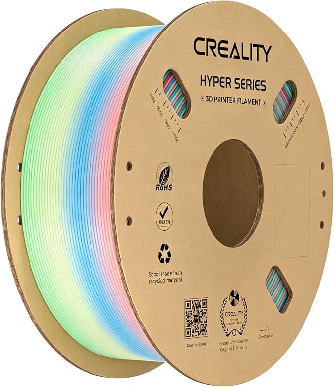 Creality Hyper PLA Filament 1.75mm 1KG(2.2lbs), High Speed PLA 30-600mm/s Rapid 3D Printer Filament, Dimensional Accuracy +/-0.02mm, Fit Most FDM 3D Printers, Rainbow Long Gradient
