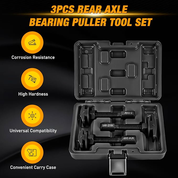 GOOACC 3PCS Rear Axle Bearing Puller Set, Axle Bearing Puller Removal Tool Kit with 3 Sizes 1" to 1-7/8", 1-5/16" to 2-3/8" & 1-3/8" to 2-7/8" Axle Wheel Bearing Removal Tools for Axles Bearings Black