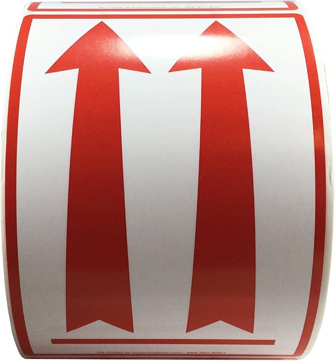 Air Specialty Up Arrow Labels, Red Arrow Orientation Stickers, 4 x 6 Inch Shipping Labels, 500 Adhesive Stickers Per Roll for Handling, Shipping, and Packaging – Made in the USA