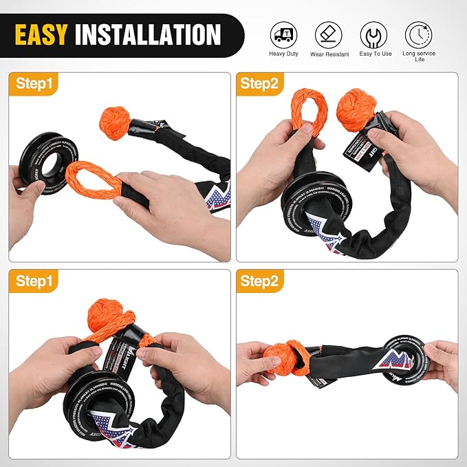 Nilight 2PCS Synthetic Soft Shackle 1/2" x 24" & Recovery Ring Kit - 56,000 LBS Shackle Breaking Strength with 46,000 LBS MBS Snatch Pulley for 4x4 Truck SUV ATV UTV Off-Road Vehicle Extraction