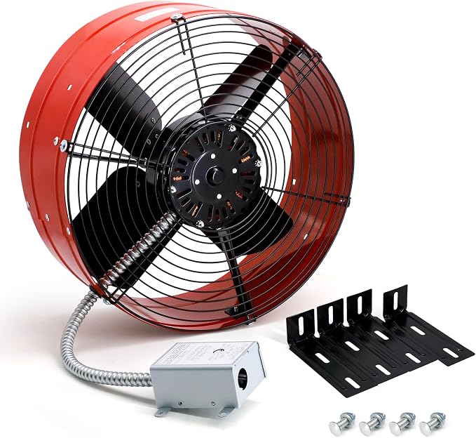 Criditpid 15" Gable Mount Vent Attic Fan, Exhaust Ventilation Fan with Adjustable Thermostat for Gable, Home, Shed, Garage, Portable Building, 3.4A, 1300CFM, 1075RPM, 1850 Sq.Ft Coverage Area, Red.