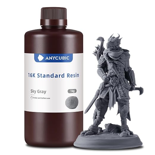 ANYCUBIC 16K 3D Printer Resin, Superior Precision & Low Shrinkage 3D Resin with Matte Finish, High Hardness, Low Odor, 405nm UV Resin for LCD DLP 3D Printers (Sky Gray, 1kg)