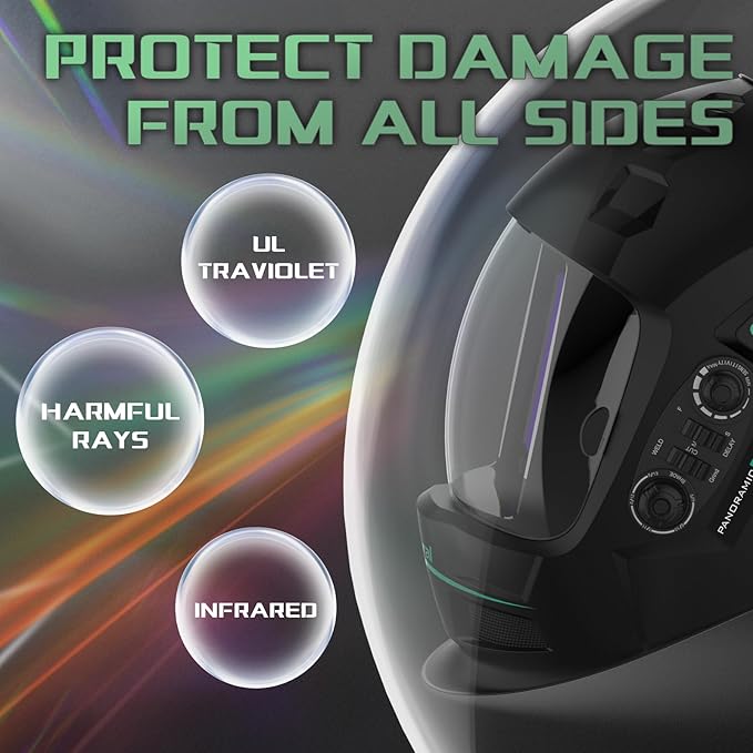 3.94" x 3.66" Large Viewing Hemispherical lense Welding Helmet，1/1/1/1 True Color Auto Darkening Welding Hood Mask，4 Arc Sensor Wide Shade for TIG MIG ARC Plasma Cut,Grinding