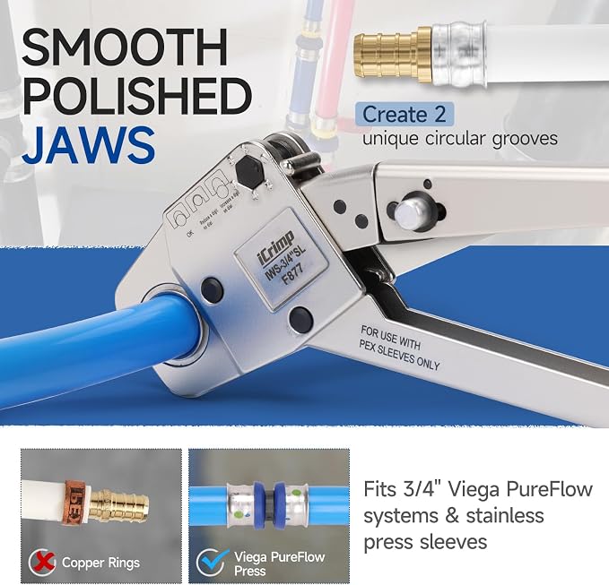 iCrimp Stainless Steel Pressing Sleeves Crimping Tool for PEX Pipe (3/4-Inch)