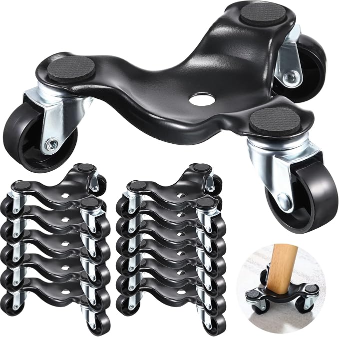 12 Pcs Furniture Moving Dolly 3 Wheel Steel Tri Dolly Heavy Duty Movers Mobile Rollers Triangle Swivel Caster Easy Moving Tool for Home Furniture 200 Lbs Load Capacity