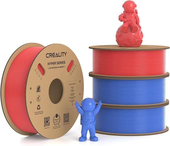 Creality Hyper PLA Filament 1.75mm, 30-600mm/s High Speed 3D Printer Filament, Dimensional Accuracy +/-0.02mm, Fit Most FDM 3D Printers, 4 Pack 1kg Spool(2.2lbs), Red & Blue