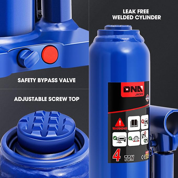 DNA Motoring 4 tons / 8818 lbs Lifting Automotive Welded Hydraulic Bottle Jack for Repair Vehicle, Pickup, Truck, w/Manual Handle, Blue,TOOLS-00353