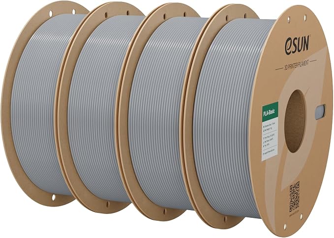 eSUN PLA Basic Filament 1.75mm, 3D Printer Filament High Speed PLA for Fast Printing, 1KG Spool, 4 Spools 3D Printer Filament, Silver