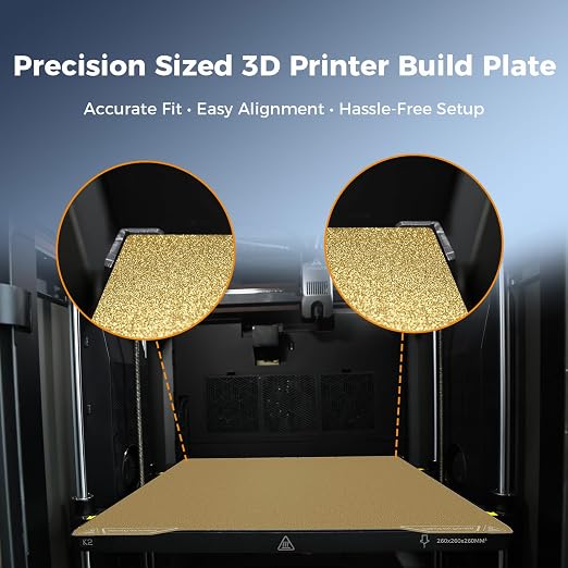 Creality K2 Build Plate Original 293x270mm Dual Side Textured Golden PEI Coating Spring Steel Magnetic Bed Plate 3D Printer Build Plate for Creality K2