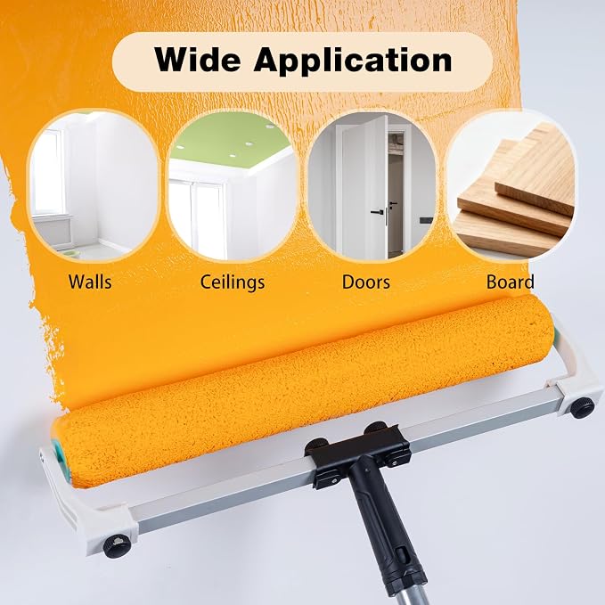 Mister Rui 9-Piece 18" Paint Roller Kit with Extension Pole 4 FT, 18 inch Microfiber Roller Sleeves, Long Paint Rollers for Painting Walls & Ceilings - Professional Painting Supplies Set