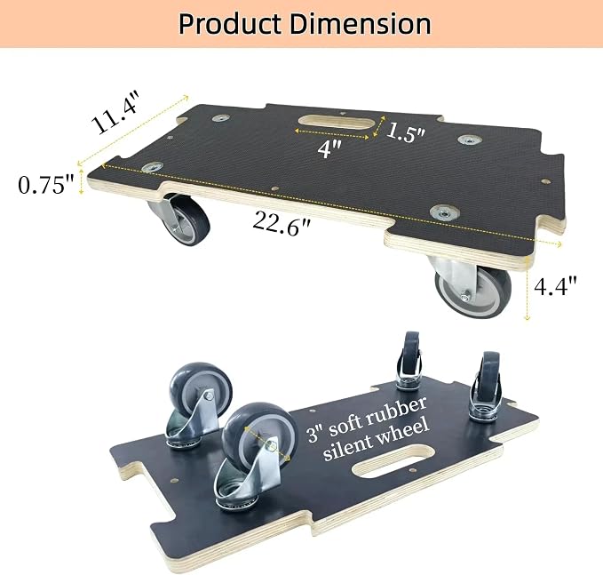 Furniture Dolly 4 Wheels Heavy Duty Spliceable Wood Platform Dolly 2 Pack, 1100 lbs Load Capacity Wood Pallet Jack, Furniture Moving Wooden Appliance Mover with 4 Soft Rubber Silent Wheels
