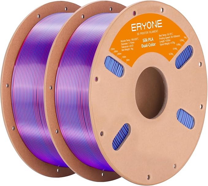 ERYONE Silk Dual Color PLA Filament 3D Printer 1.75mm +/- 0.03mm, Bicolor Filament Two Tone PLA Bundle 2KG Cardboard Spool, Blue Red