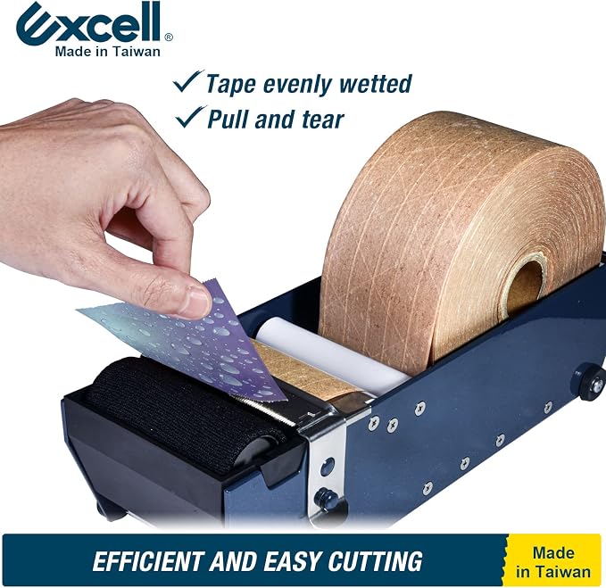 Excell ET-377 Gummed Water Activated Kraft Paper Tape Dispenser | Roller moistens tape for smooth cutting. Durable metal build with anti-rust blade. 3" wide