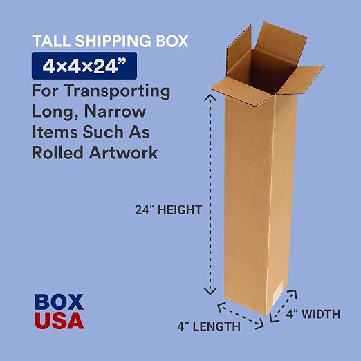 BOX USA Shipping Boxes 4L x 4W x 24H, 25-Pack Tall Corrugated Boxes for Shipping, Packaging, Moving, Storage Boxes