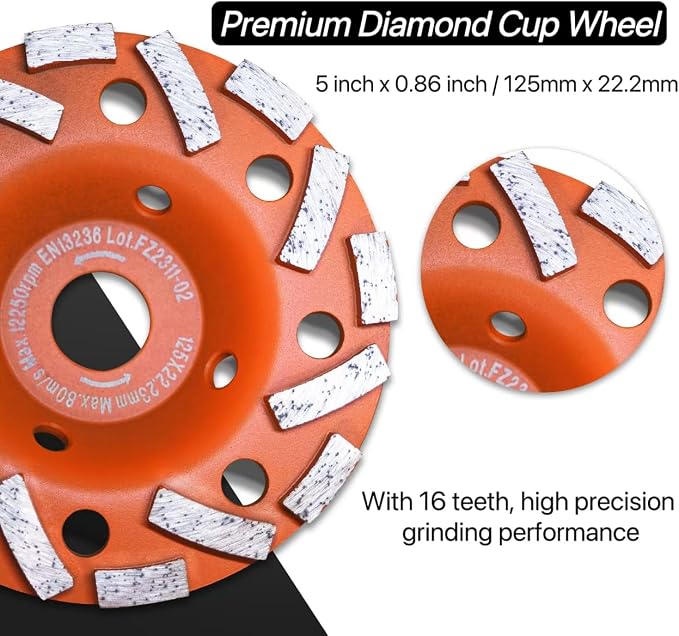 Wohenhao Dust Shroud for Angle Grinder 4.5-5 inch + Diamond Grinding Cup Wheel 5 inch, Universal Surface Grinding Shroud with Grinding Wheel for Concrete Surface, Cement, Marble, Rock, Granite