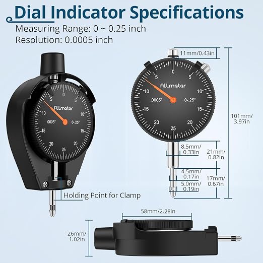 Dial Bore Gauge 0.7"-6"/0.0005" Measuring Range and 6" Measuring Depth Mechanical Dial Bore Gauge 23PCS Anvils Chrome Plated Handle for Engine Cylinder,Bearing,Hydraulic Cylinder Measurement