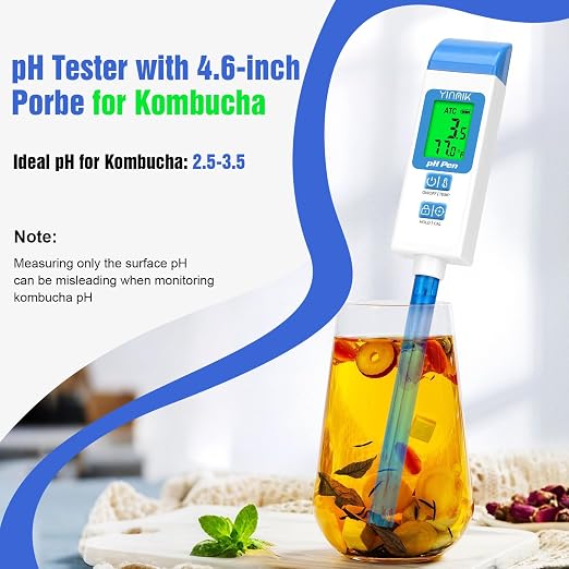 pH Meter for Water Digital pH Tester with 4.6in pH Probe Lab pH Gauge pH Reader with ATC for Canning Professional pH Temperature Test Kit for Narrow-Necked Bottle Solution Kombucha and Home Brewing