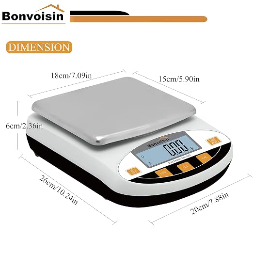 Bonvoisin Lab Scale 5000gx0.01g Digital Precision Analytical Balance 10mg High Precision Electronic Balance Jewelry Scale Kitchen Scale Scientific Scale Laboratory Scale Balance (5000gx0.01g)