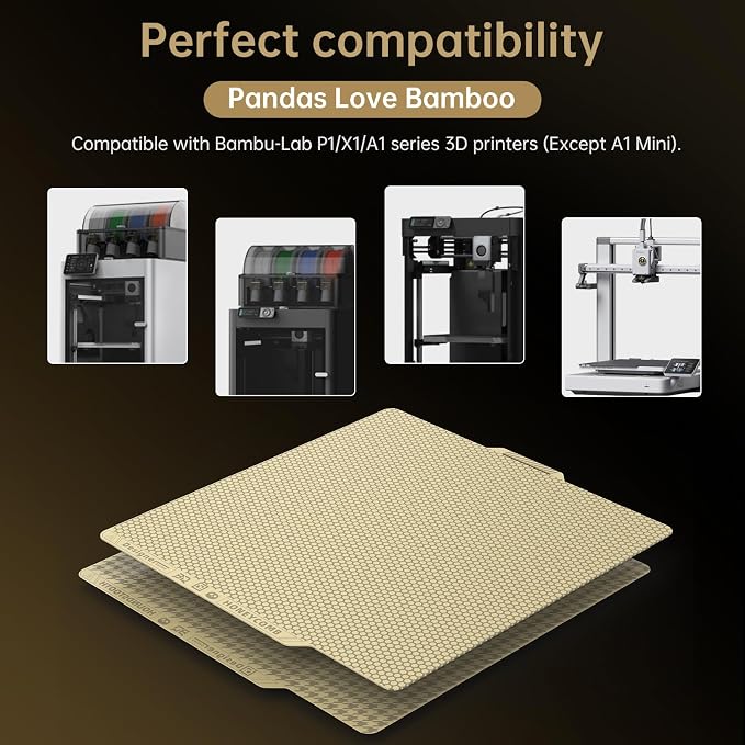 BIQU Designer Series Panda Build Plate for Bambu-Lab P1P/P1S/P2S/X2D/X1C/X1E/A1 [Honeycomb + Houndstooth] 257x257mm 3D Printers Spring Steel Removable Surface Platform