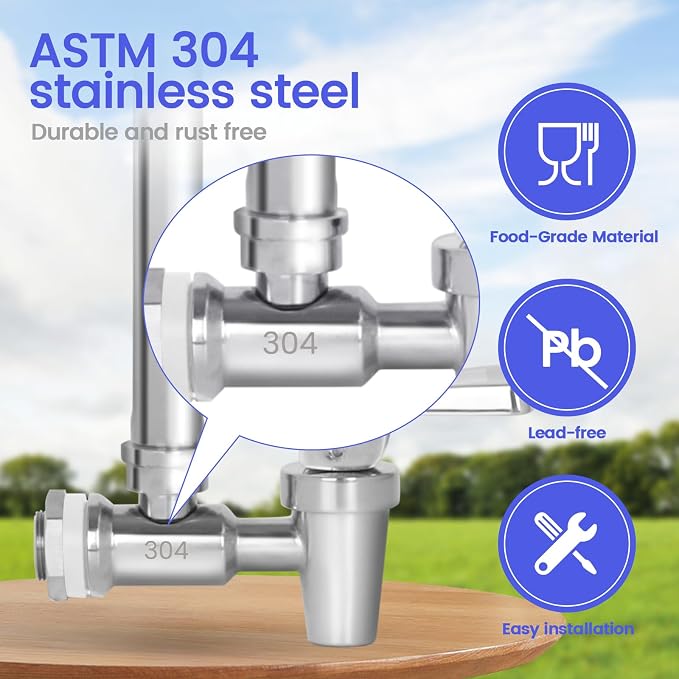 304 Stainless Steel Sight Glass Spigot, Compatible with Universal Gravity-Fed Water Filtration Systems, Clear Water Level View, Stainless Steel Handle
