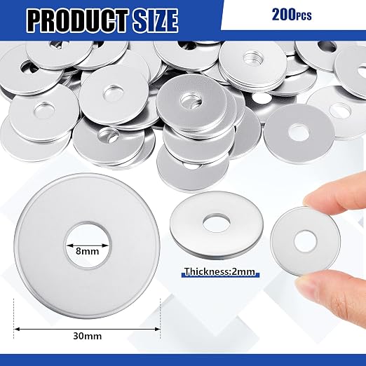 Yaocom 200 Pieces 5/16" x 1-1/4" Zinc Fender Washers Thickness 2mm Fender Washers for Wood and Wet Environment