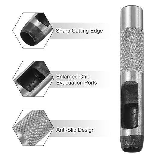 HARFINGTON 2pcs Leather Round Hole Punch, 11mm Hollow Hole Puncher Cutter Carbon Steel Circle Hole Punching Cutting Tool for Belt/DIY Leather Craft