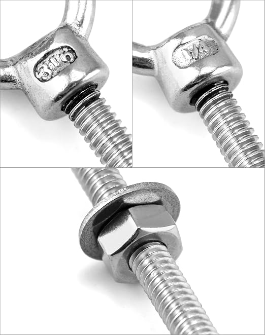 QWORK Threaded Eyebolts, 20 Pack 1/4" x 6" Long 304 Stainless Steel Marine Grade Shoulder Eye Bolt, Coarse Thread 1/4"-20