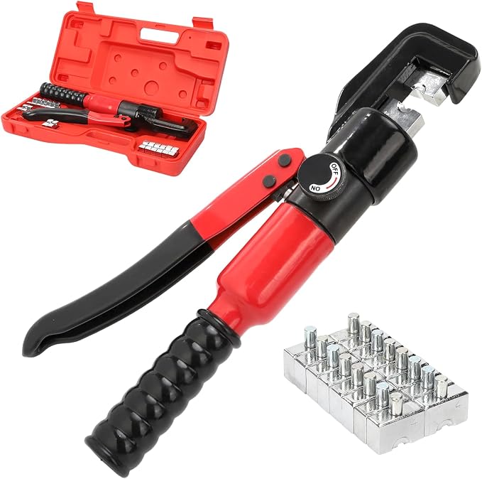 Hydraulic Crimping Tool 45KN Battery Cable Crimper Tool with 8 Dies | Heat-Treated Steel Construction Ergonomic Non-Slip Handle for Electricity, Communication, Traffic Applications