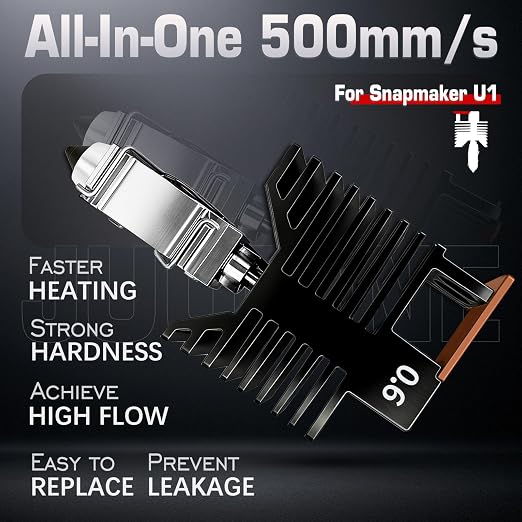 4PK for Snapmaker U1 0.6mm Hotend Hardened Steel U1 Nozzle Assembled Hot End Nano Coating 2.5X Hardness for Snapmaker U1 Nozzle Integrated Leak-Proof Nozzle-Throat Completed Hotend for U1 Accessories