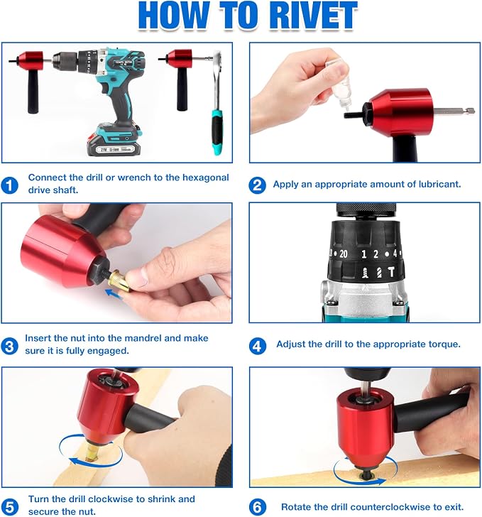 YUZES Rivnut Tool Adapter for Cordless Drill Electric- Newly Labor Saving Rivet Nut Gun Kit with 13 Mandrels & 260 Rivet Nuts, Professional Rivnut Gun Kit with Carrying Case (Rivet Nut Tool-30-R1)