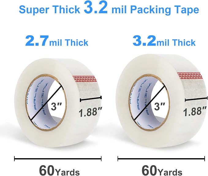 JARLINK Clear Packing Tape (12 Rolls), Heavy Duty Packaging Tape for Shipping Packaging Moving Sealing, 3.2mil Thick, 1.88 inches Wide, 60 Yards Per Roll, 720 Total Yards