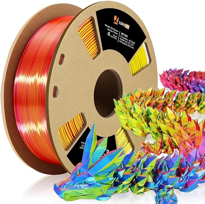 LOVOON 3D Tri-Colors PLA Printer Filament 1.75mm, Silk PLA Red Yellow Blue, 3D Printing Filament +/-0.02mm, Most 3D Printer and 3D Pen Compatible, 1kg(2.2lbs)/Spool