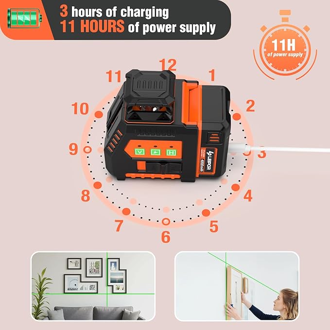 360° Laser Level with Tripod, LP LEIPOR Self Leveling Laser Level with Pulse Mode, 3 Brightness Levels Rechargeable Li-ion Battery Green Line Laser Leveler Tool for DIY Indoor Project