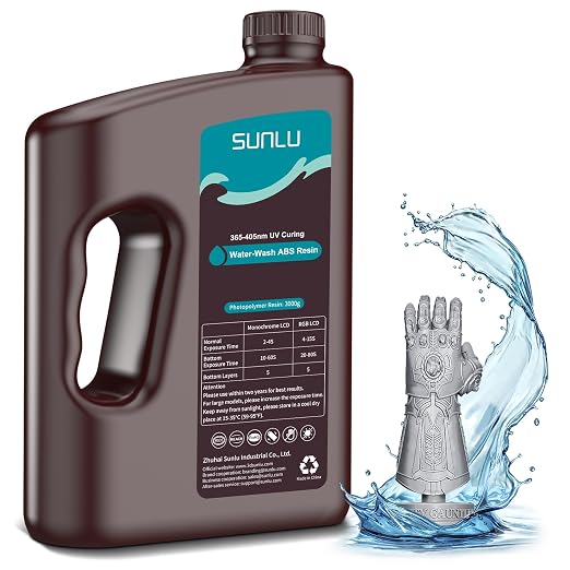 SUNLU 3000g Water-Wash ABS Resin, Combines Features of ABSLIKE Resin & Water Washable Resin, Non Brittle, High Precision, Low Shrinkage, Fast Curing 3D Resin for LCD DLP SLA 3D Printers, 3KG Grey
