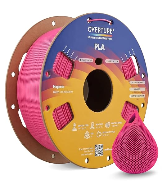 OVERTURE High Speed PLA Filament 1.75mm, Neatly Wound 3D Printer Filament 1kg Spool (2.2lbs) Rapid PLA, Dimensional Accuracy +/- 0.02 mm, Fit Most FDM 3D Printers (Magenta)